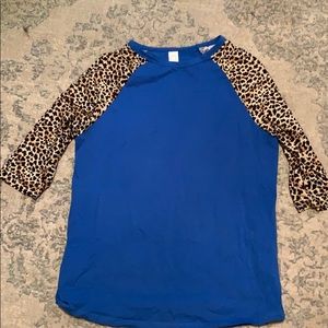 Royal Blue Shirt with Leopard Sleeves